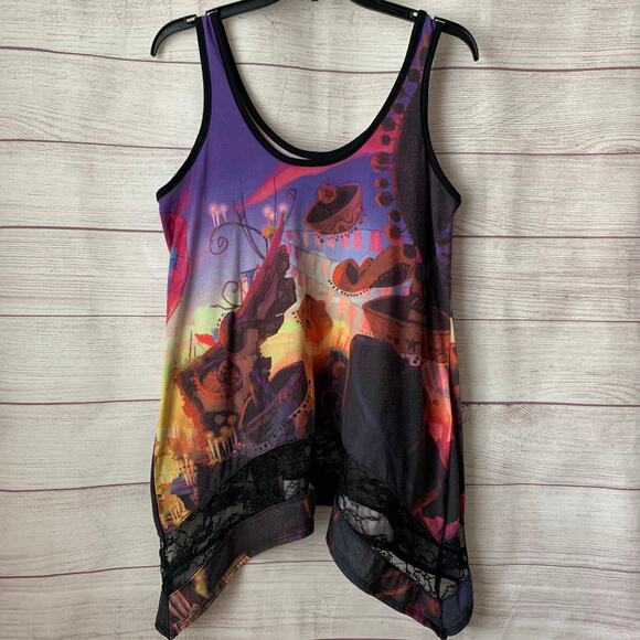 Book of Life Print Tank Top Movie Scene Graphic Lace Asymmetrical Bottom Size XL - Picture 7 of 10